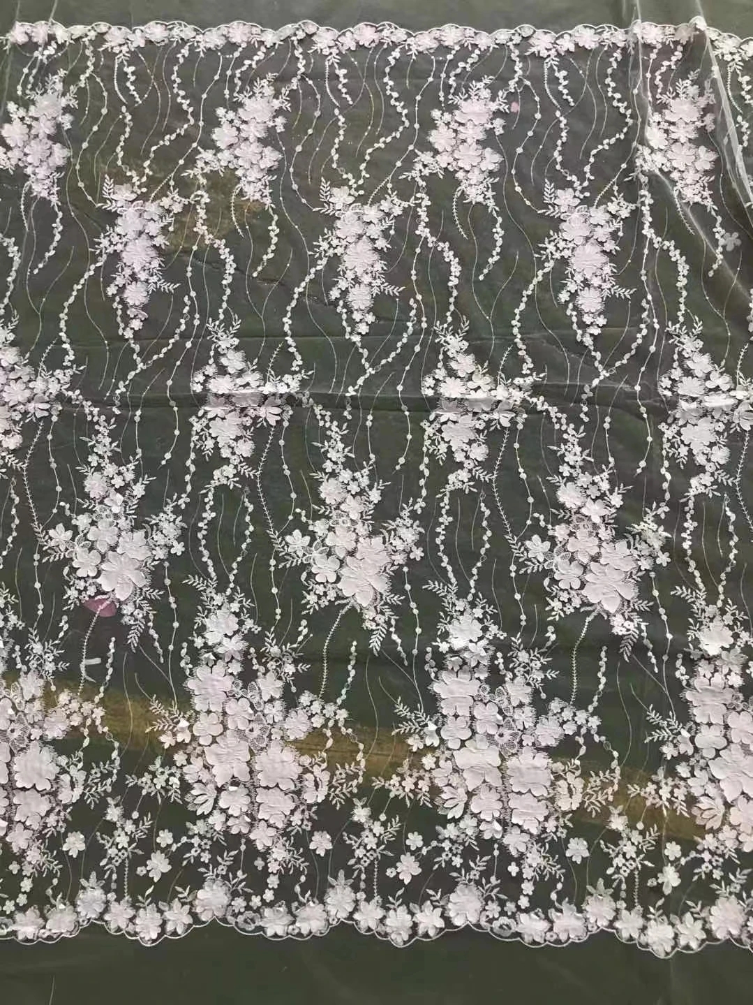 

High quality white lace embroidered appliqué fabric, french tulle lace wedding dress DIY sewing material 5 yards