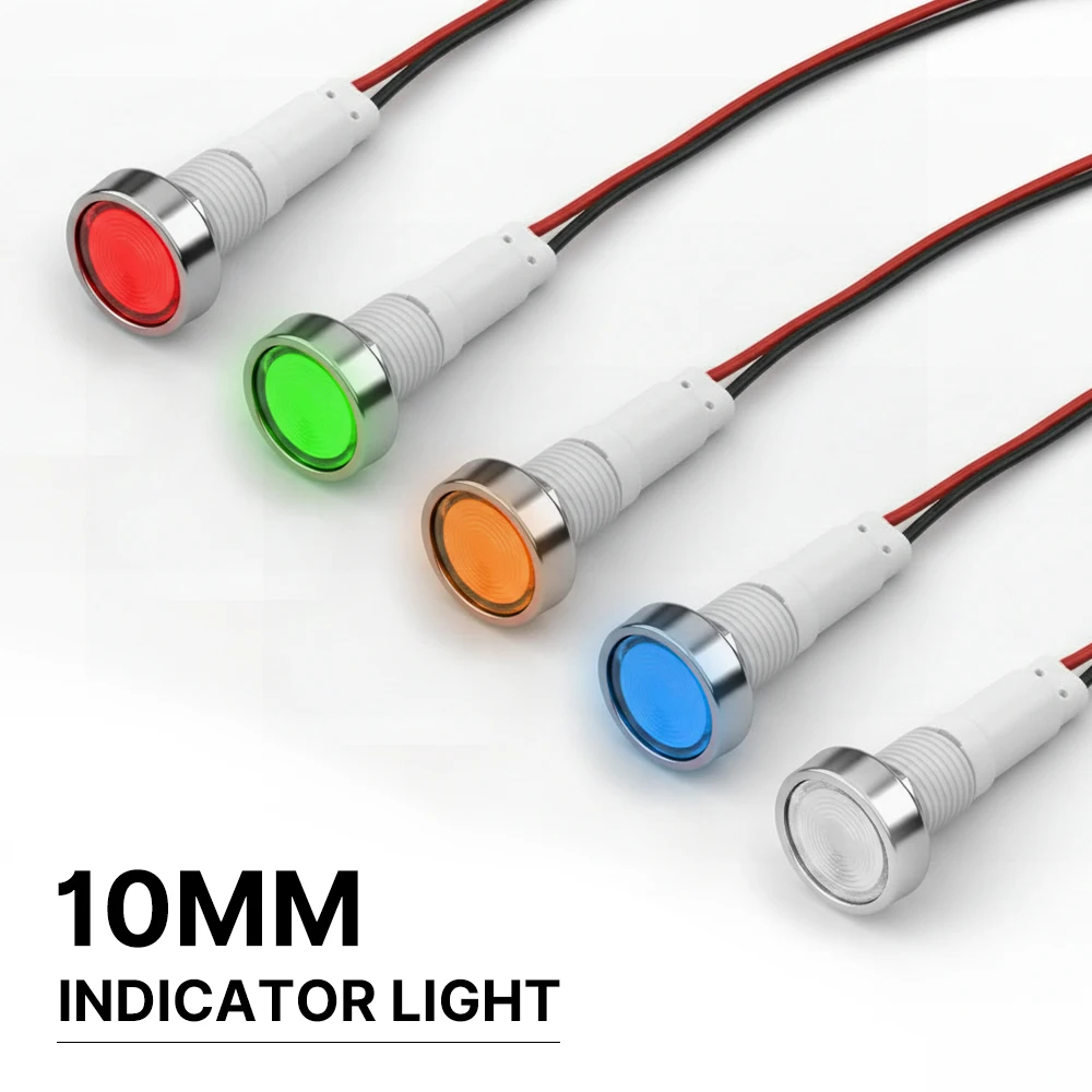 FILN 5/25PCS Luces Indicadoras LED de Plástico de 10mm, Luces Piloto Impermeables IP67 de 12V-24V para Coche, Barco, Tablero de Instrumentos, Luces de Señalización de Energía