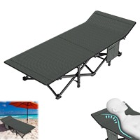 Outdoor Camping Bed Folding Guest Bed with Side Pocket for Indoor Outdoor Beach Garden Fishing Lounge Chair Max 200KG