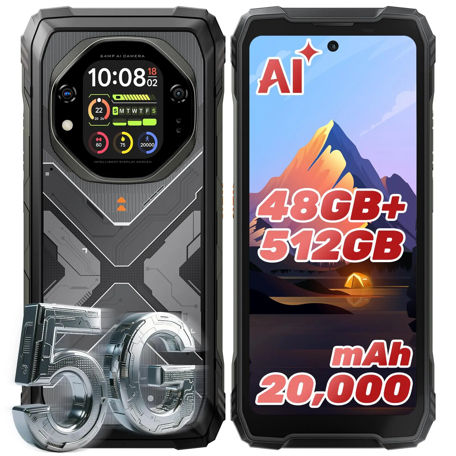 OSCAL TANK 1 5G Robustes Smartphone, 20000mAh/55W, 6,78 Zoll FHD+ 120Hz Display, MTK7050, 64MP+50MP Kamera, IP68/IP69K/GPS/NFC Android 15