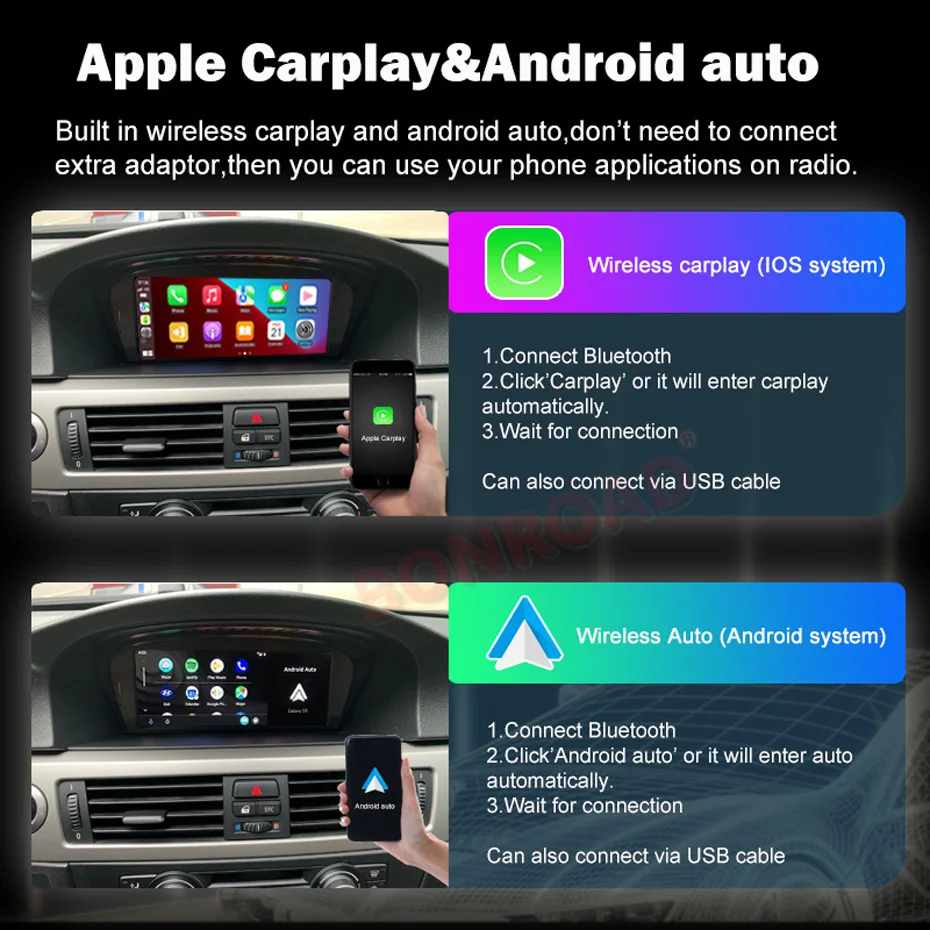 Bonroad 8.8'' Multimedia Screen CarPlay Android Auto GPS Navigation For BMW 5/ 3 Series E60 E61 E62 E63 E64 E90 E91 E92 E93 M3