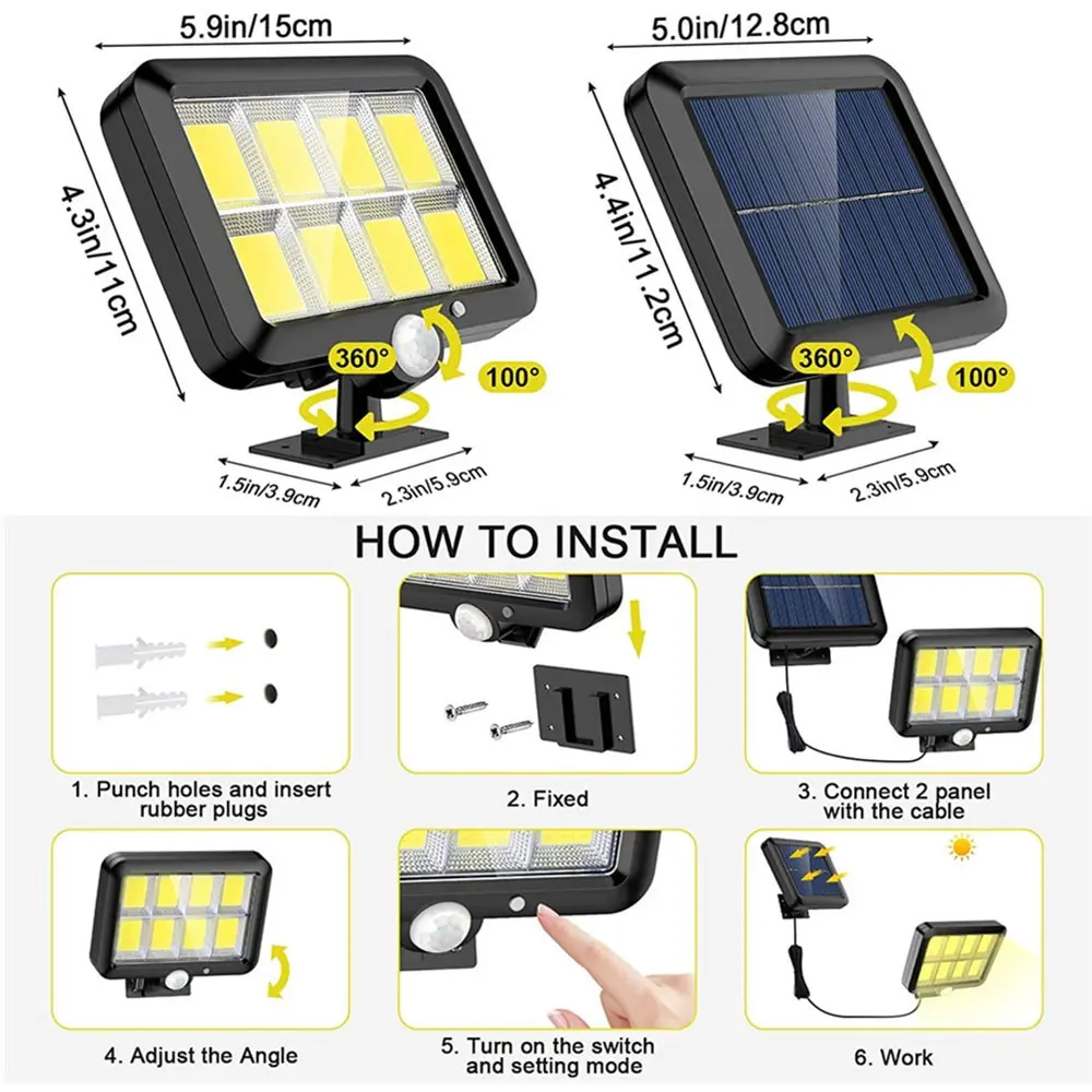 160LED Solar Light Split Wall Lamp Waterproof Outdoor Motion Sensor ...