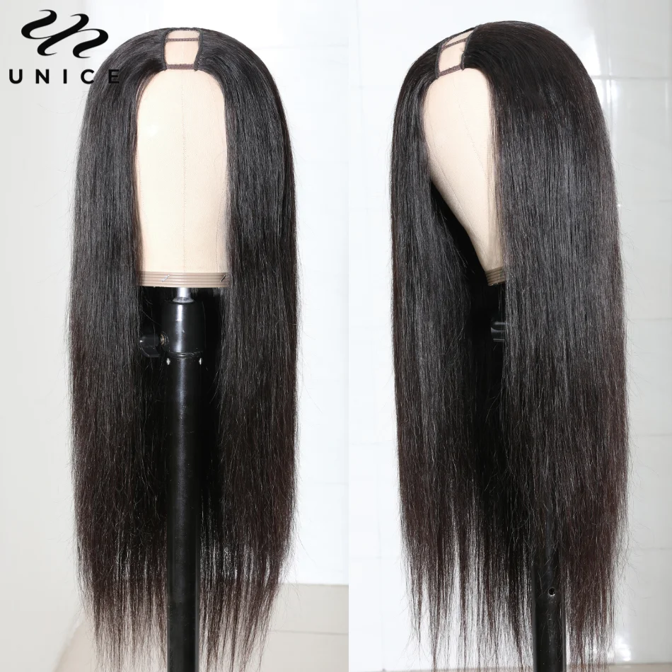 UNice Hair Straight U Part Wig Human Hair Natural Color U Part Human Hair Wig Beginner Friendly Easy Blend Mini Leave Out