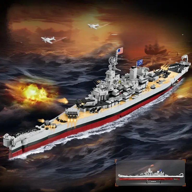 FC4230 Militaire Slagschip Serie Missouri Slagschip Crusier Model Bouwstenen Bismarck Cruiser Boot Bricks Speelgoed Kinderen Geschenken - afbeelding 2