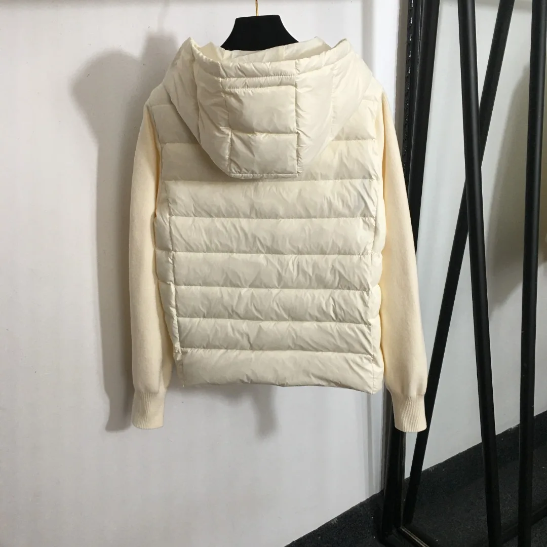 

2025 New Women's Wool Blend & 90% White Goose Down Jacket, Slim Fit Lightweight Hooded Puffer Coat Non Puffy - White & Black