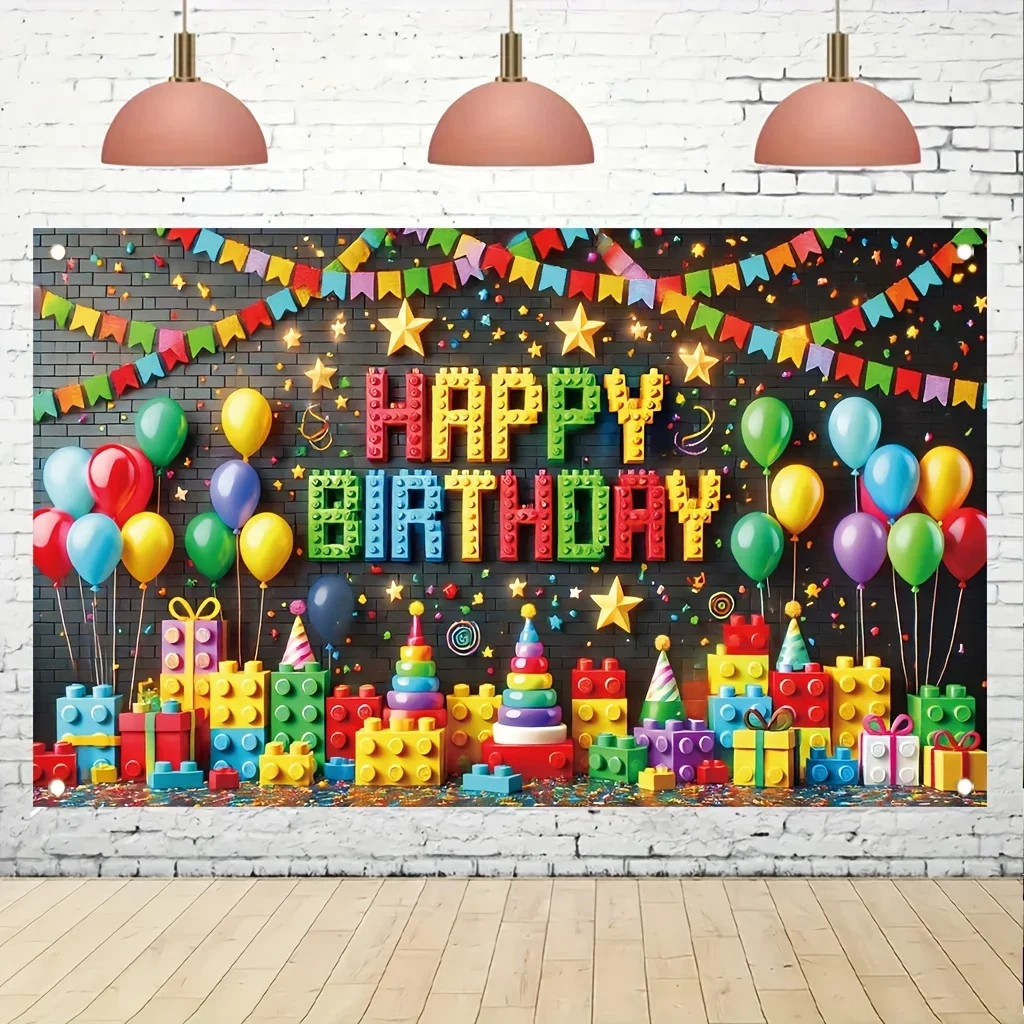 Bunte Baustein-Themen Geburtstagsparty-Dekorationen Hintergrund Lustiger Fotohintergrund Fotografie-Requisiten Zubehör – Detail 5