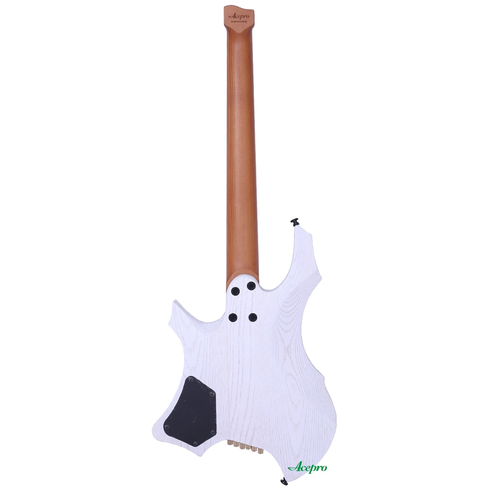 Satin White Headless Electric Guitar, Jumbo Stainless Steel Oblique Frets,Ash Body, Roasted Maple Neck,Reinforcement in the Neck