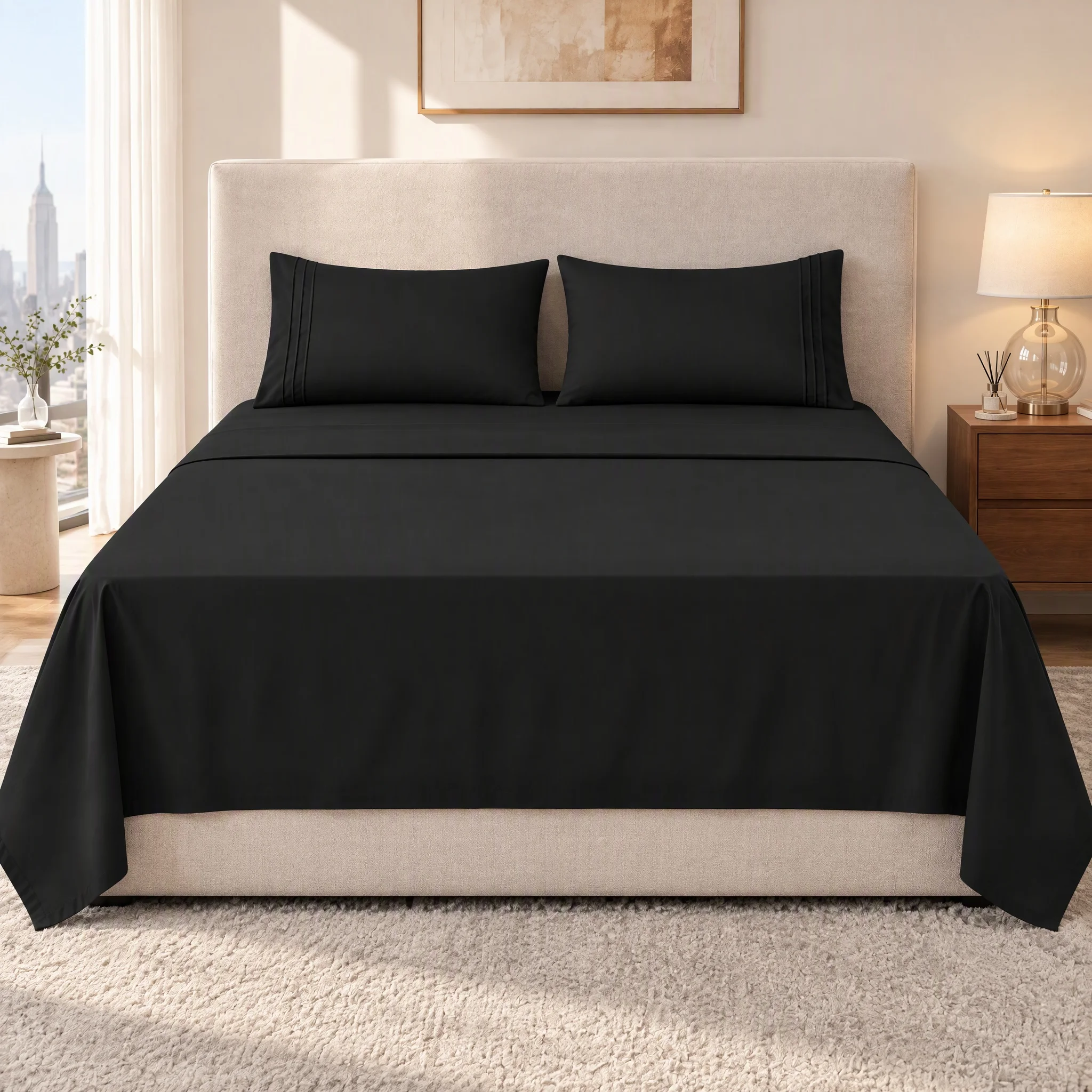 4-Piece Hotel Style Bedding Sheet & Pillowcase Set, Deep Pocket Fitted Sheet, Ultra Soft Breathable Bed Linens, Wrinkle & Fade Resistant All Season Bedroom Bedding, Multiple Sizes