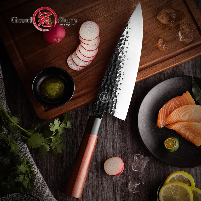 Imagem -05 - Grandsharp-facas de Cozinha Forjadas à Mão Faca Chef High Carbon Aço Inoxidável 440c Rose Wood Handle Cooking Butcher Tools