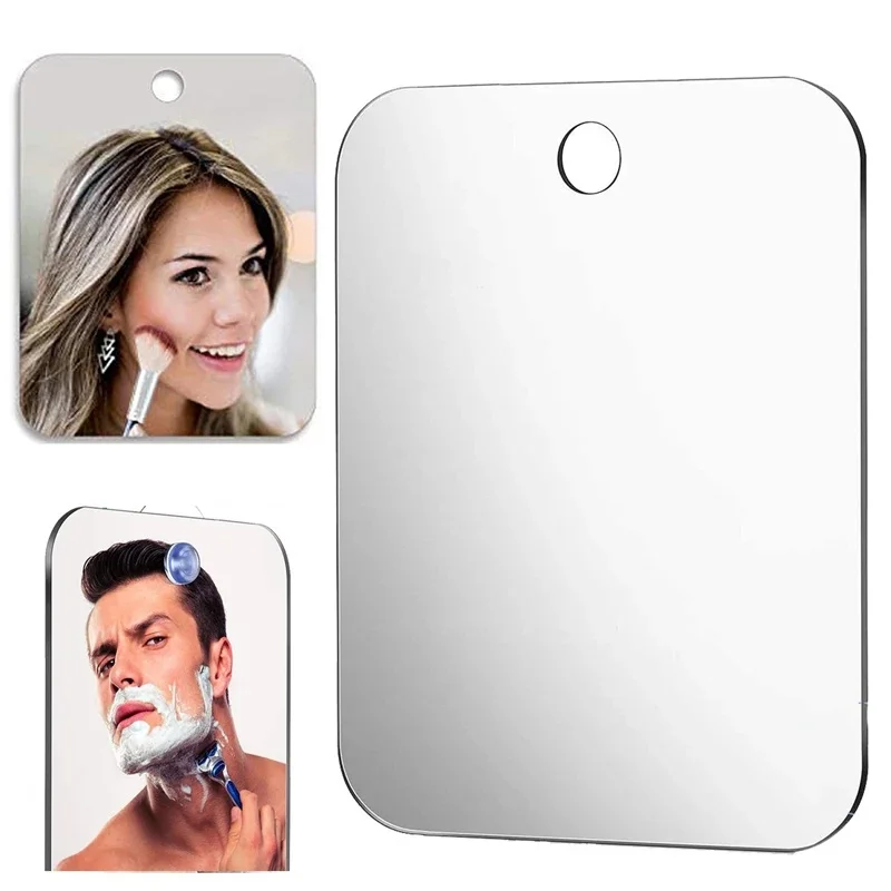 Miroir de douche en acrylique avec aspiration murale, 1 pièce, avec porte-rasoir, pour hommes, rasage, femmes, maquillage, Portable, voyage, salle de bain