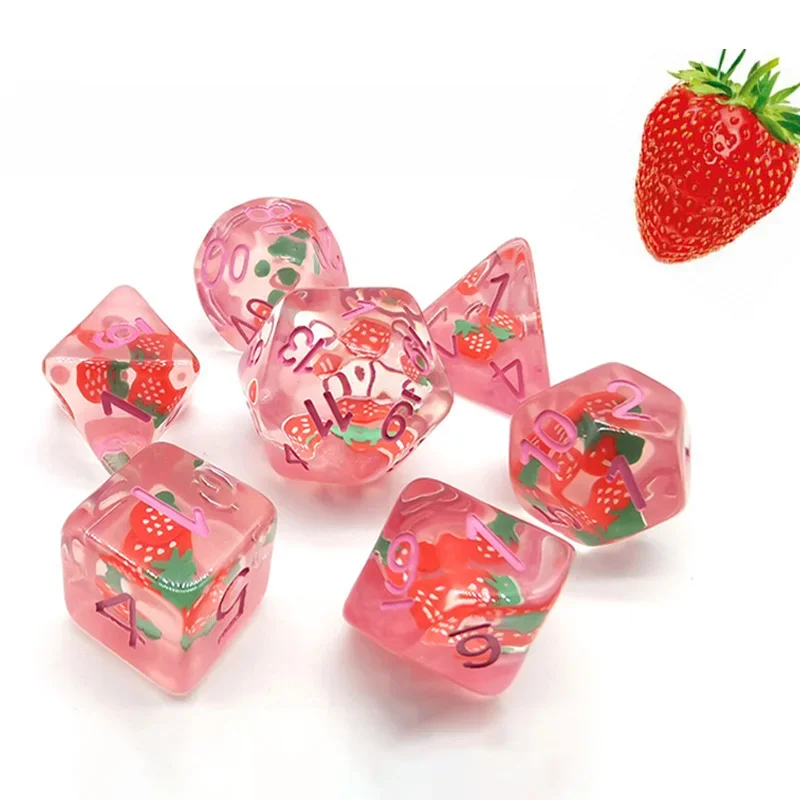 7 pièces/ensemble dés mdn résine transparente fraise douce mignon Steppe Lion dés polyédriques pour jeu de rôle Table carte RPG jeu de société