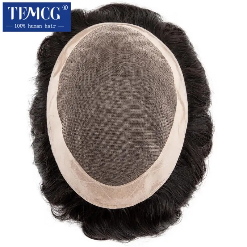 Men Wig Human Hair Toupee Mono Male Wig 130% Density Durable Male Hair Prosthesis Toupee Men 6\