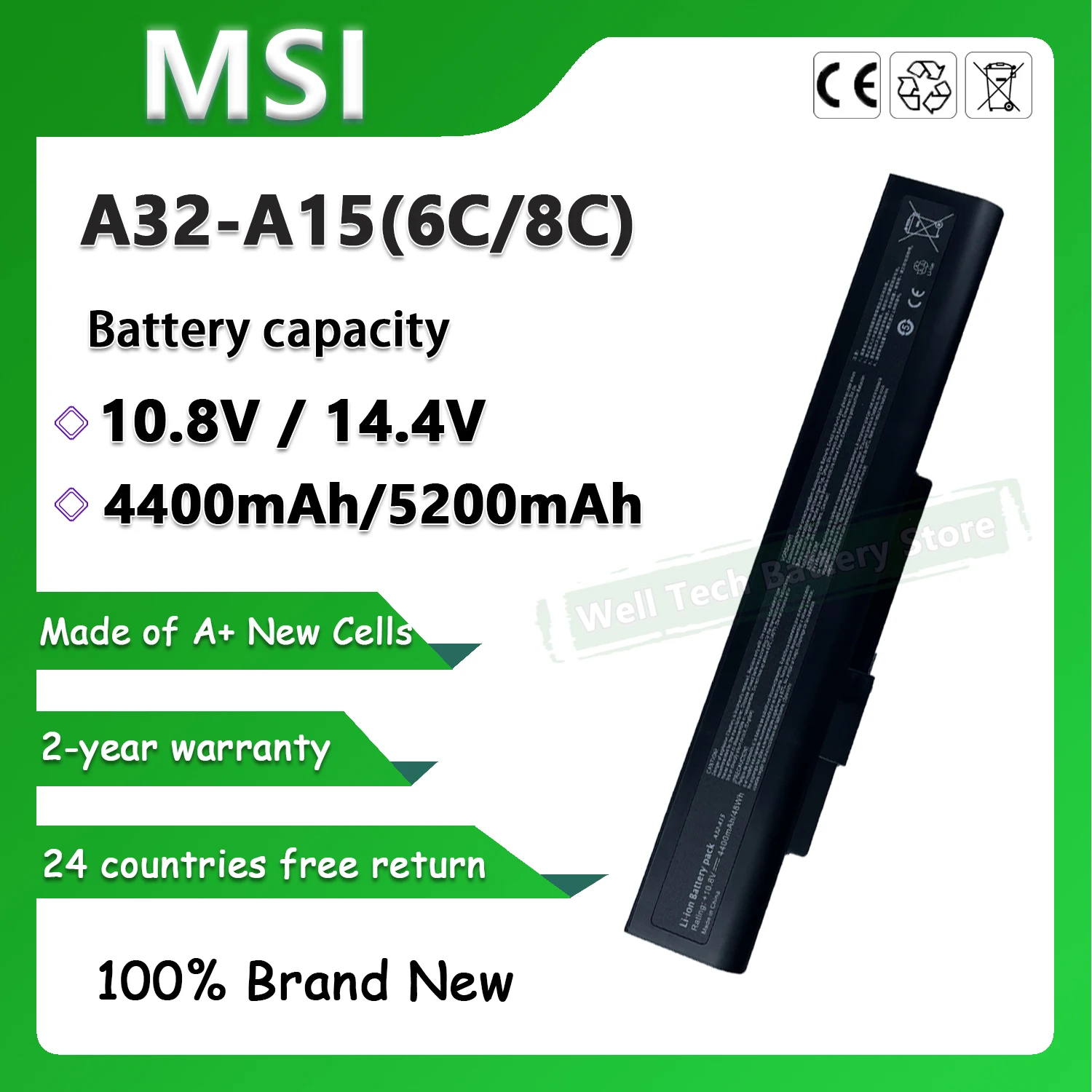 6CELLS or 8CELLS A32-A15 Laptop Battery For MSI A6400 CR640 CR640DX CR640MX CR640X CX640 CX640DX CX640MX CX640X Series