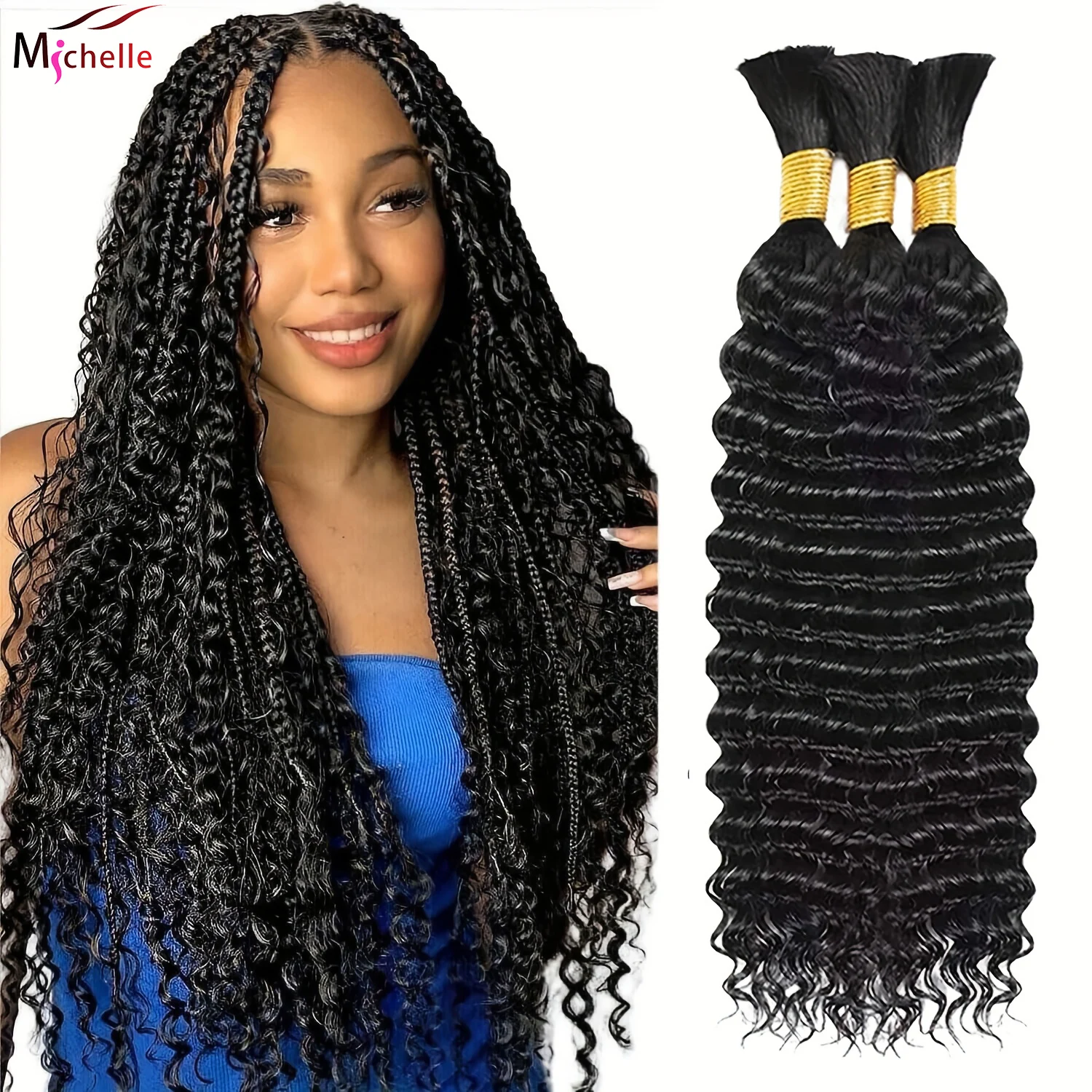 Braiding Human Hair Bulk Hair Deep Wave 50g/pcs Bulk Braiding Braids Curly Hair No Weft Brazilian 100% Real Human Hair Extension