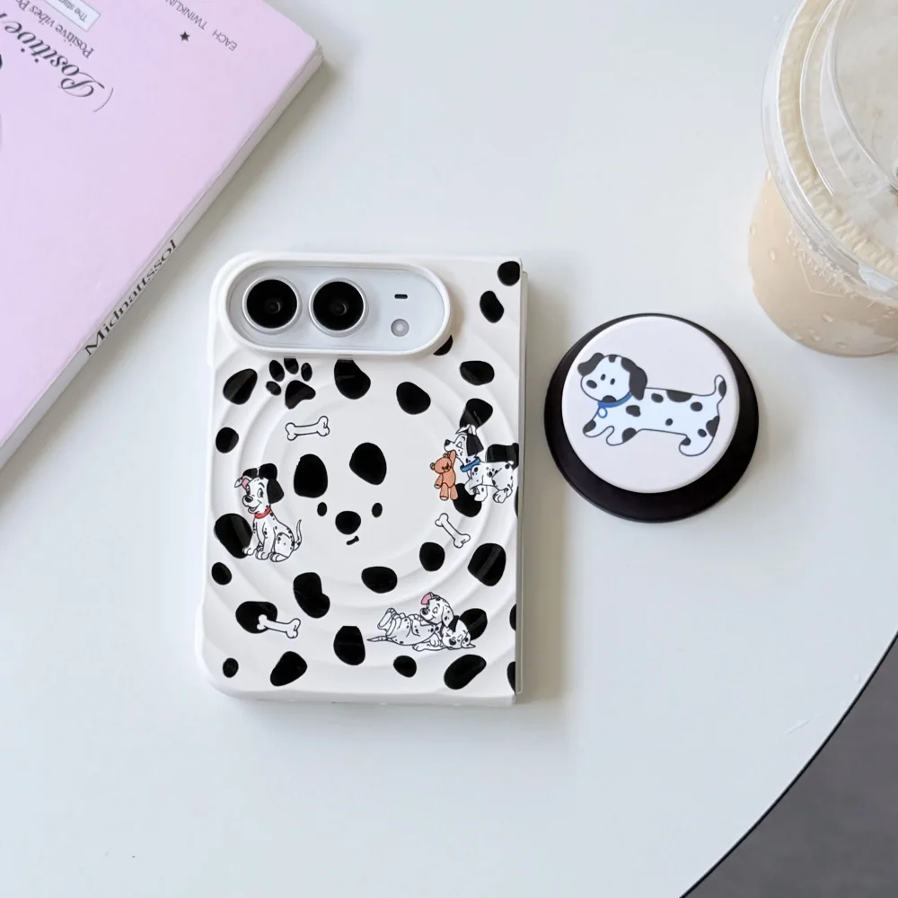 Kawaii Spotted Puppy Magnetic Phone Case for iPhone Duo Cover with MagSafe Holder New Korean Ins Shockproof Protective Case Cute