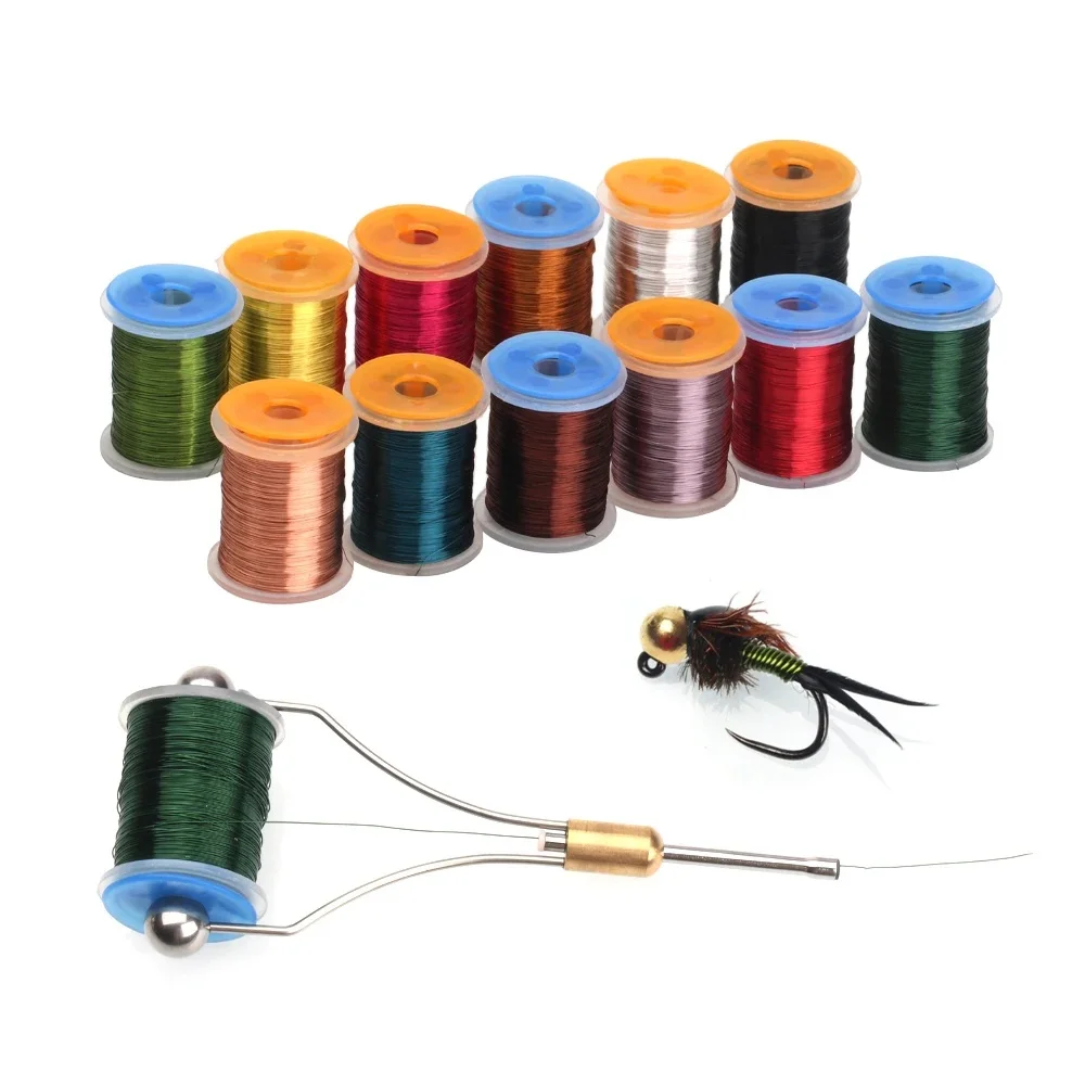 Fil de cuivre pour attacher des mouches fines de 0.2mm, 1 pièce, pour la truite, le bar, la pêche à la mouche, matériel de liaison, médium, larve, nymphe, corps nervuré