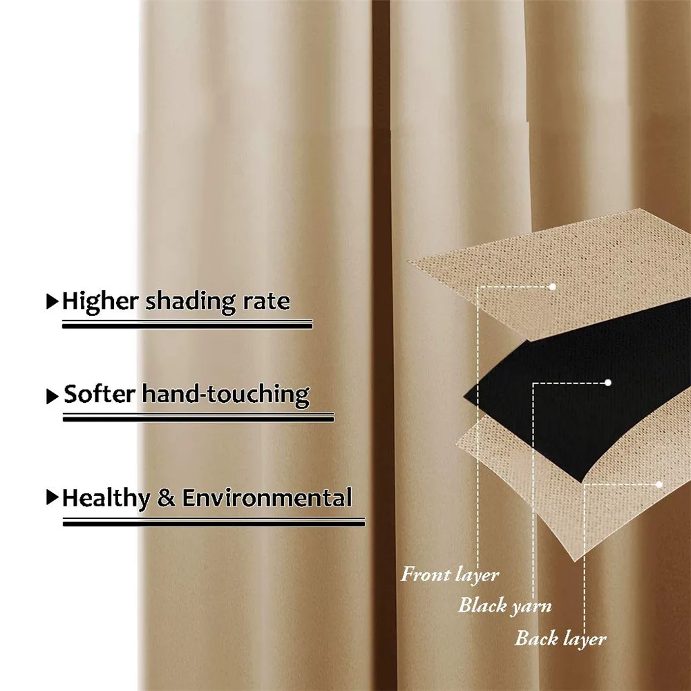 거실 침실용 100% 암막 커튼, 블랙 내구성 3 층 폼 절연 햇빛 차단 두꺼운 창문 처리