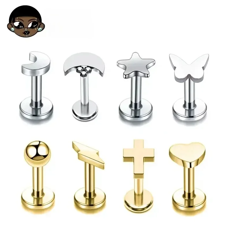 G23 titane Tragus Piercing coeur 16G Oreja lune foudre goujon Pircing Nariz conque Cartilage Helix boucles d'oreilles Labret bijoux