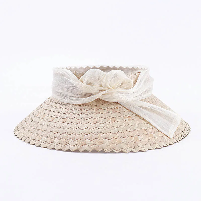 

Sun Hat Natural Straw Hat Emporty Top Summer Hat for Women Beach Hat Sinamay Flower Band