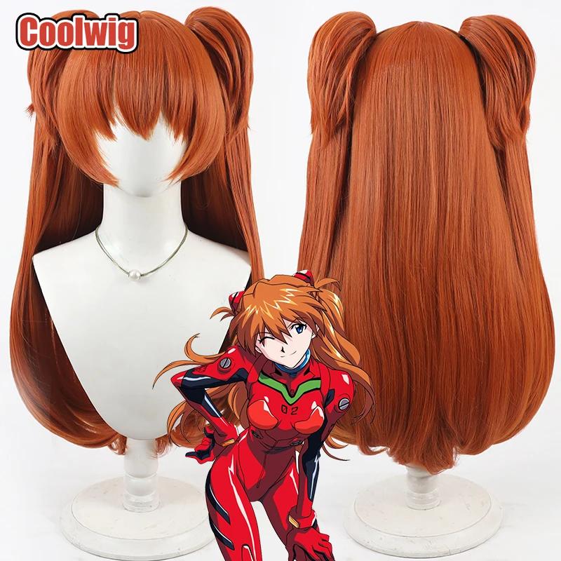 Coolwig Synthetic Hair Soryu Asuka Langley Cosplay Wigs EVA Soryu Asuka Langley 80cm Long Orange Ponytail Wig Heat Resistant