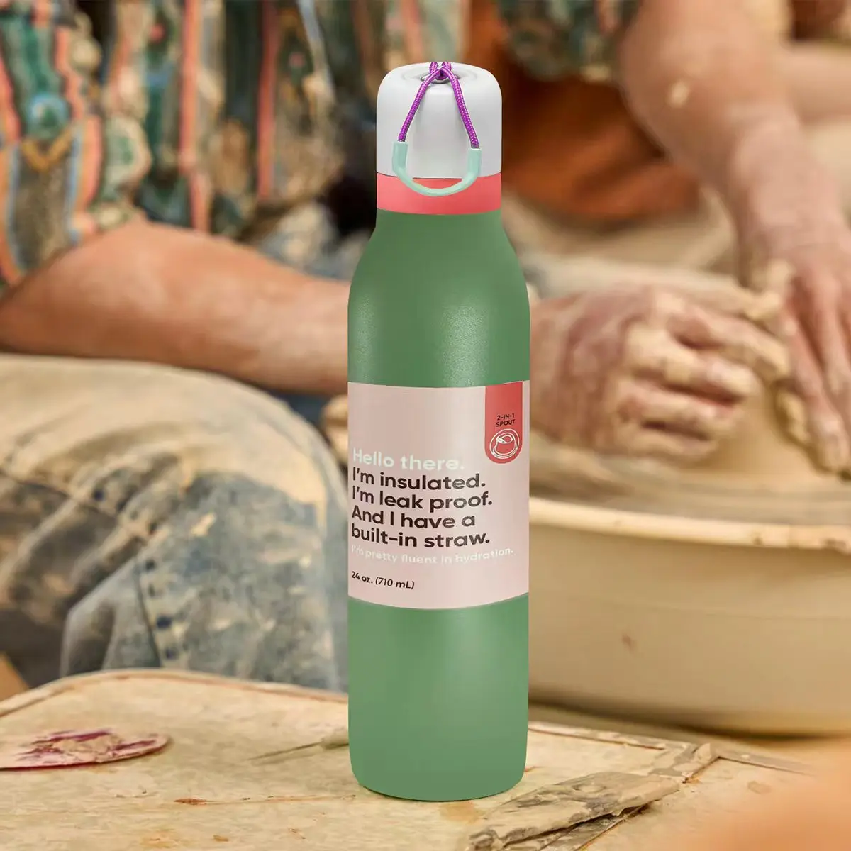 

Бутылка для воды Owalaa зеленая, 24 унции, 710 мл, с соломинкой, подходит для переноски, время сохранения тепла более 24 часа.