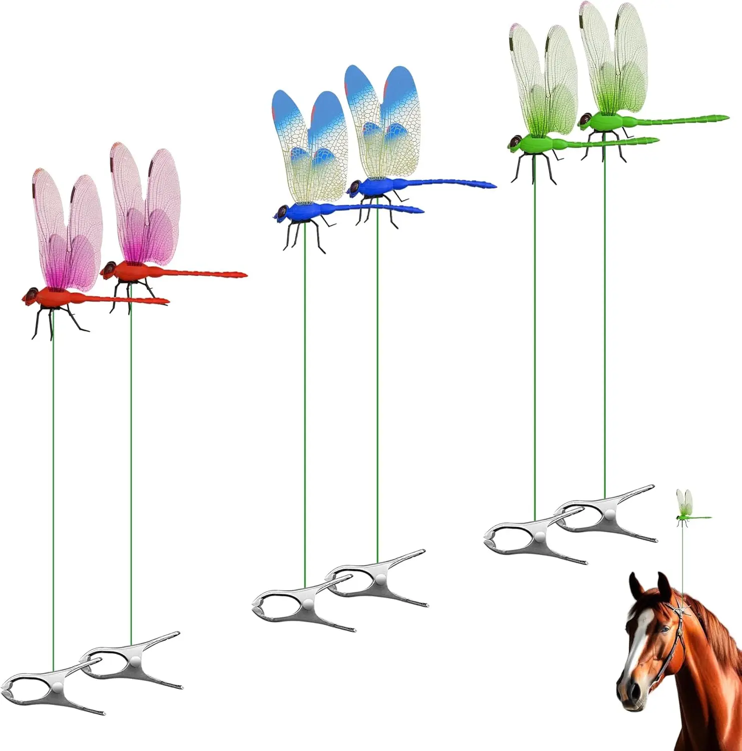 4 Pcs Dragonfly Clip Bug Repellent, 3D Fake Dragonfly Garden Decor, Dragonfly Hat Clip,Deer And Horse Fly Deterrent,Dragonfly Humming Bird Stakes,Garden Bird And Fly Scare Devices For Indoor Outdoor