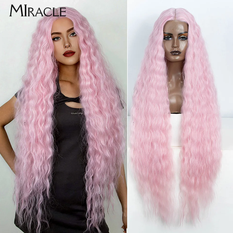 

MIRACLE Curly Wig Synthetic Lace Front Wig For Women 40‘’ Cosplay Wig Super Water Wave Lace Wig Heat Resistant Ombre Blonde Wig