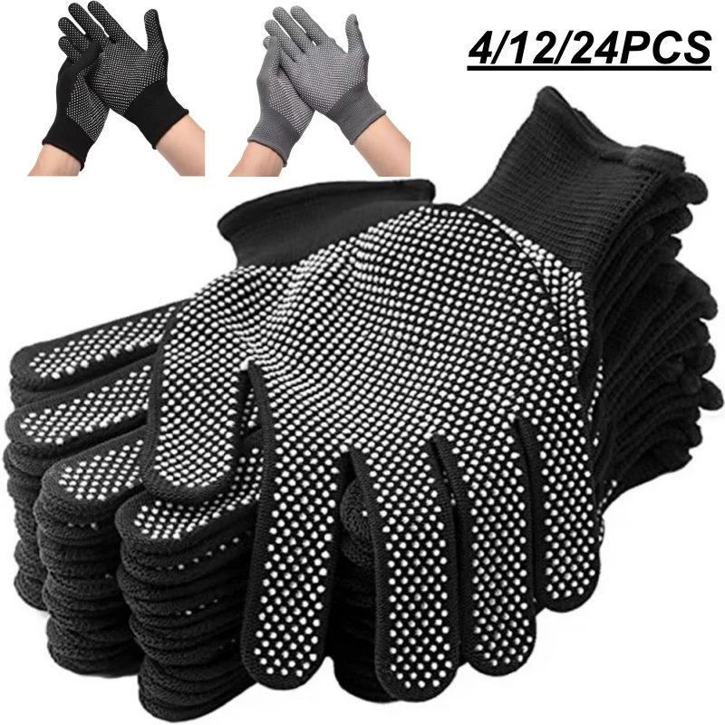 4/12/24PCS Grip Safety Work Gloves Anti-Slip Dots Knit Stretchy Gloves Thin Moist Cloth Gloves for Women Gardening BBQ Outdoors