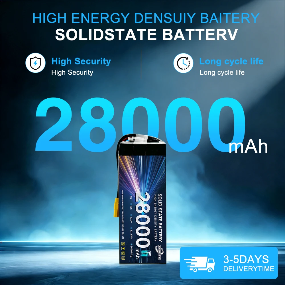 High Density 340Wh/kg Semi-Solid State Battery 6S 28000mAh 22.2V 10C Lipo Battery Pack for UAV DIY Quadcopter Drone XT90