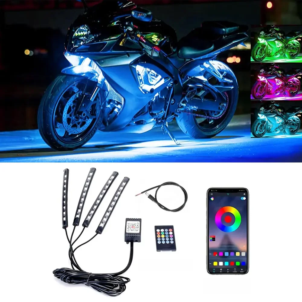 12V Motorrad Led Licht Multi-Farbe Atmosphäre Licht Sound Control Dekorative Neon Lampe Für Harley Yamaha Honda Kawasaki suzuki