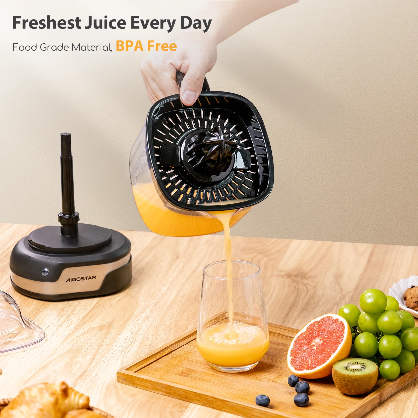 عصارة Aigostar الحمضيات الحمضية الكهربائية السوداء 40 وات 1.2 لتر عصارة فواكه للعصير