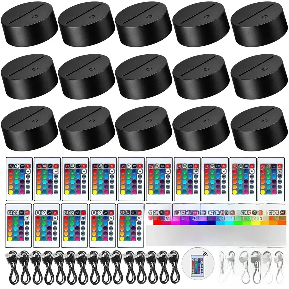 3D Acrílico Night LED Light Base, Lâmpada Ajustável Remota, Display Stand, USB, Quarto, Quarto de