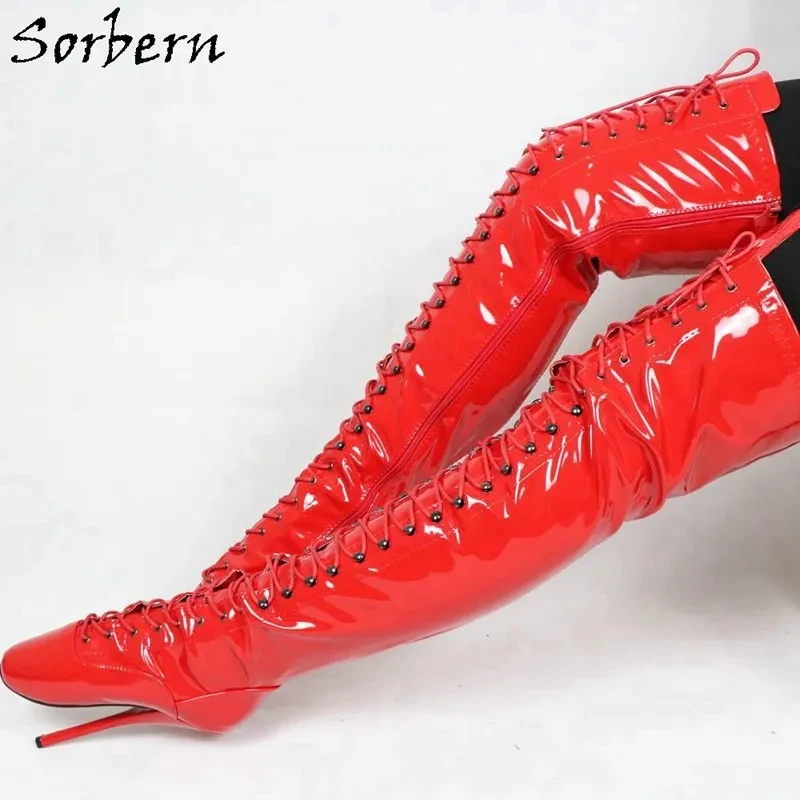 Sorbern Black Shiny Ballet Boots Women Bdsm Fetish High Heel Stilettos Unisex Paly Fun Shoe Customized Shaft Length Leg Width