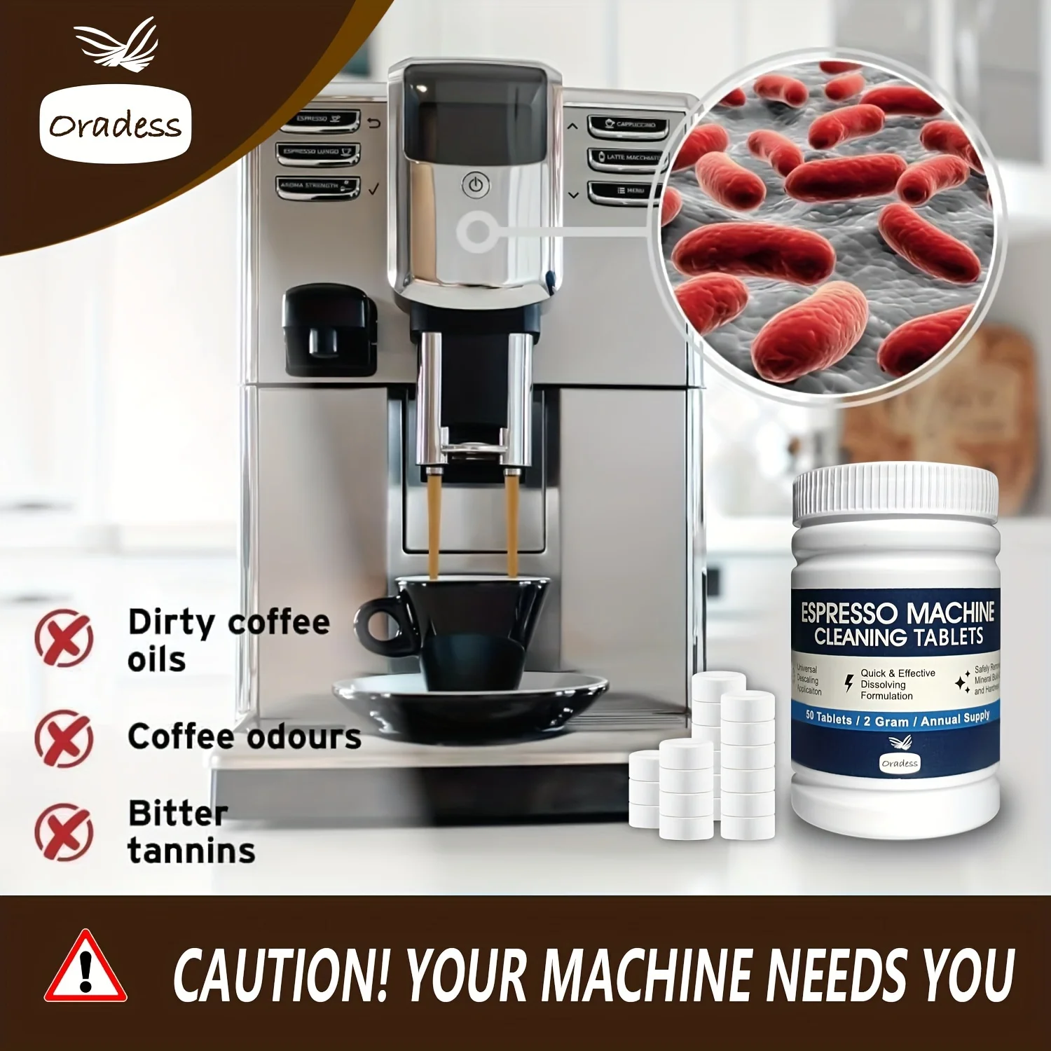 50 Coffee Machine Cleaning Tablets,Removes Grease,Residues from Pipes,Suitable for Fully Automatic,Semi-Automatic Coffee Machine