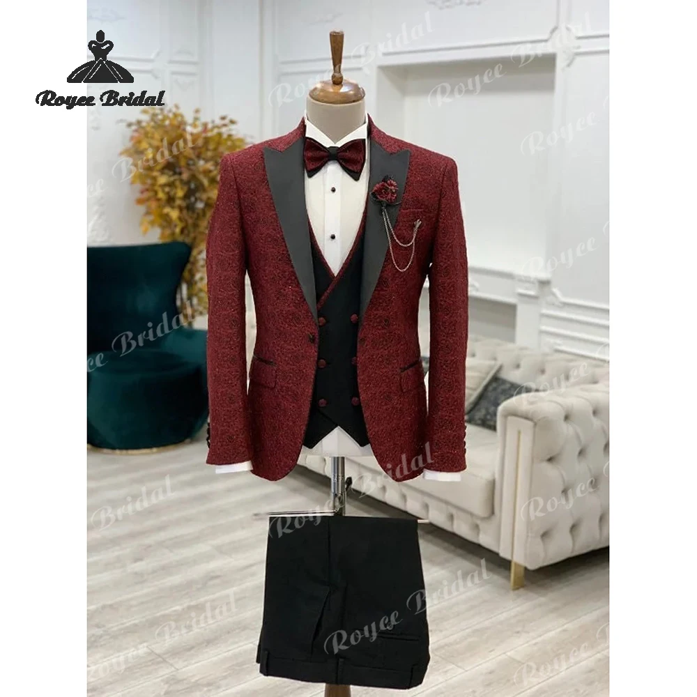 Three Piece Single Breasted Wedding Men's Wedding Suit 2026 Color Blocking Party Prom Evening Suits costume homme mariage
