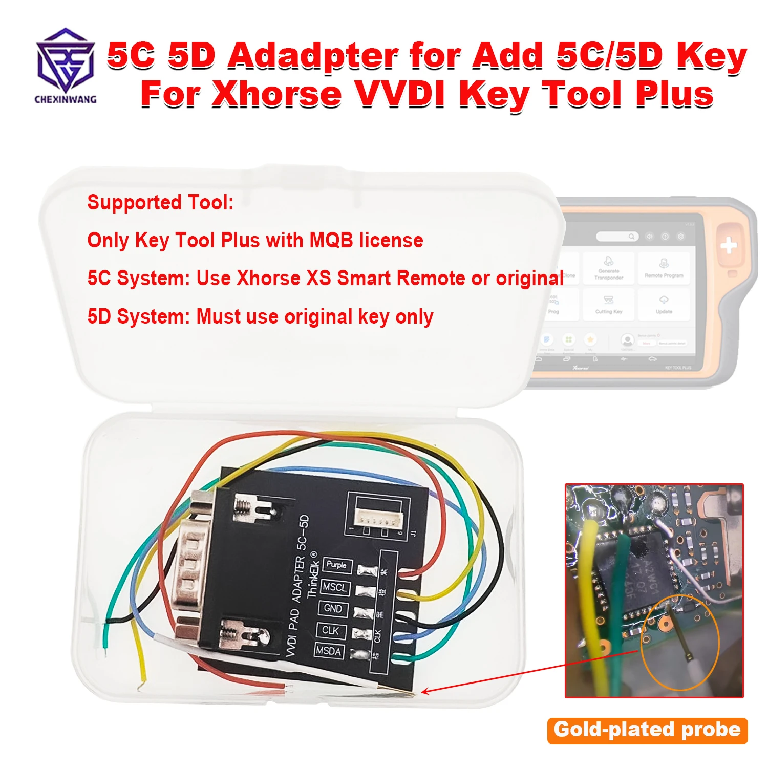 xhorse-vvdiキーツールプラス用新型5c-5dアダプター-vw・アウディ用-キーデータ読み取り-5c-5dキー追加-vag-mqb49-5c-5dキー追加