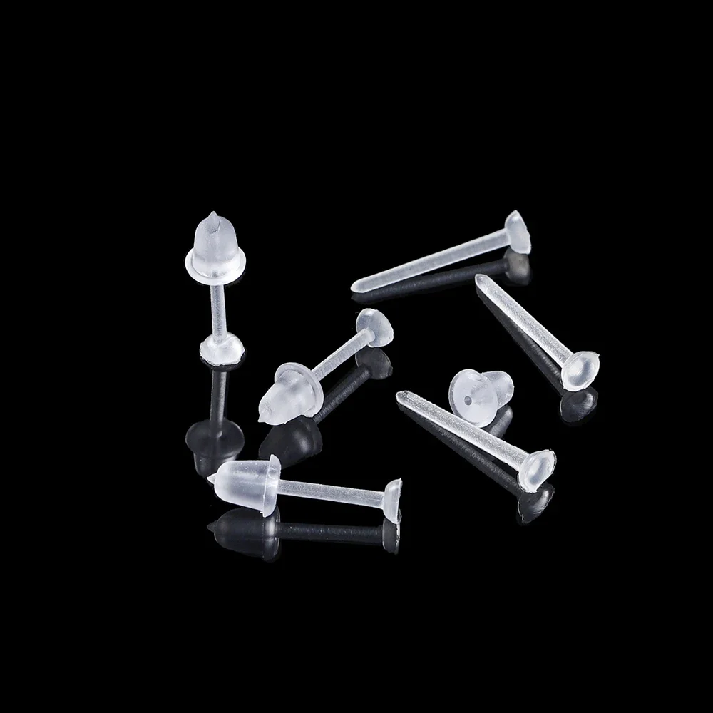 50–200 Stück 3 mm unsichtbare Kunststoff-Ohrring-Basisnadeln aus weichem Silikonkautschuk, Ohrstecker-Piercing-Halter für DIY-Ohrring-Ergebnisse