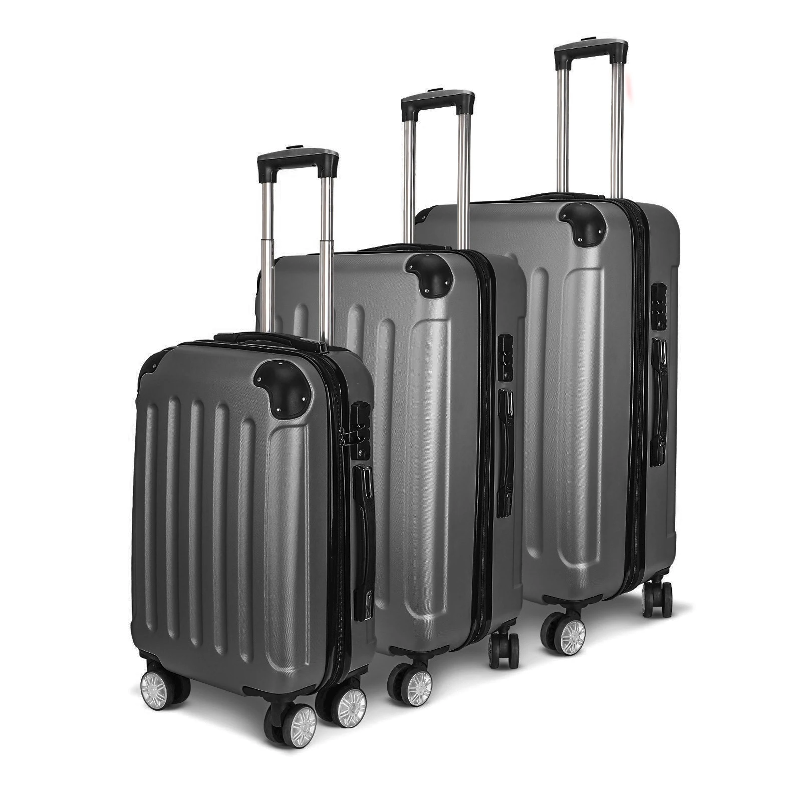 Set da viaggio da 3 borse con rotelle ° , serratura, custodia rigida in ABS, protezione angolare, maniglia telescopica, nero/grigio scuro