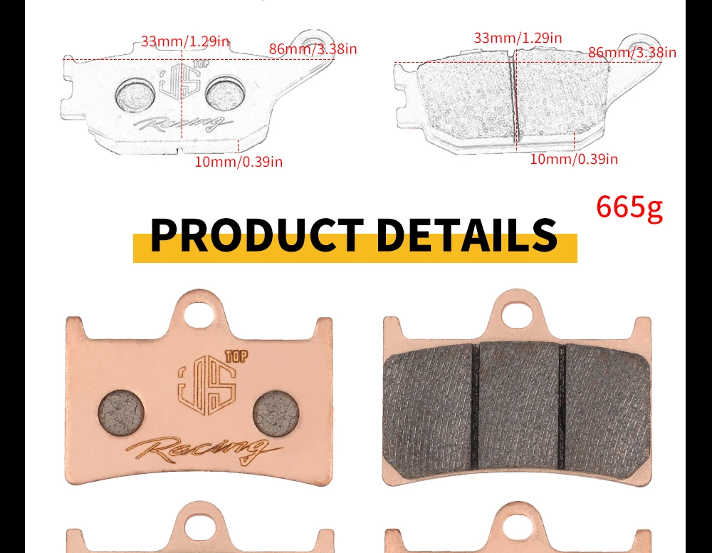 JSRAOIMG Gesinterte Bremsbeläge (vorne & hinten) für Yamaha YZFR6 YZF600 2004–2015, YZFR1 1000 2004–2006, FZ1, FZ6, FZ8, MT07, MT09, MT10, XSR700, X – Detail 22
