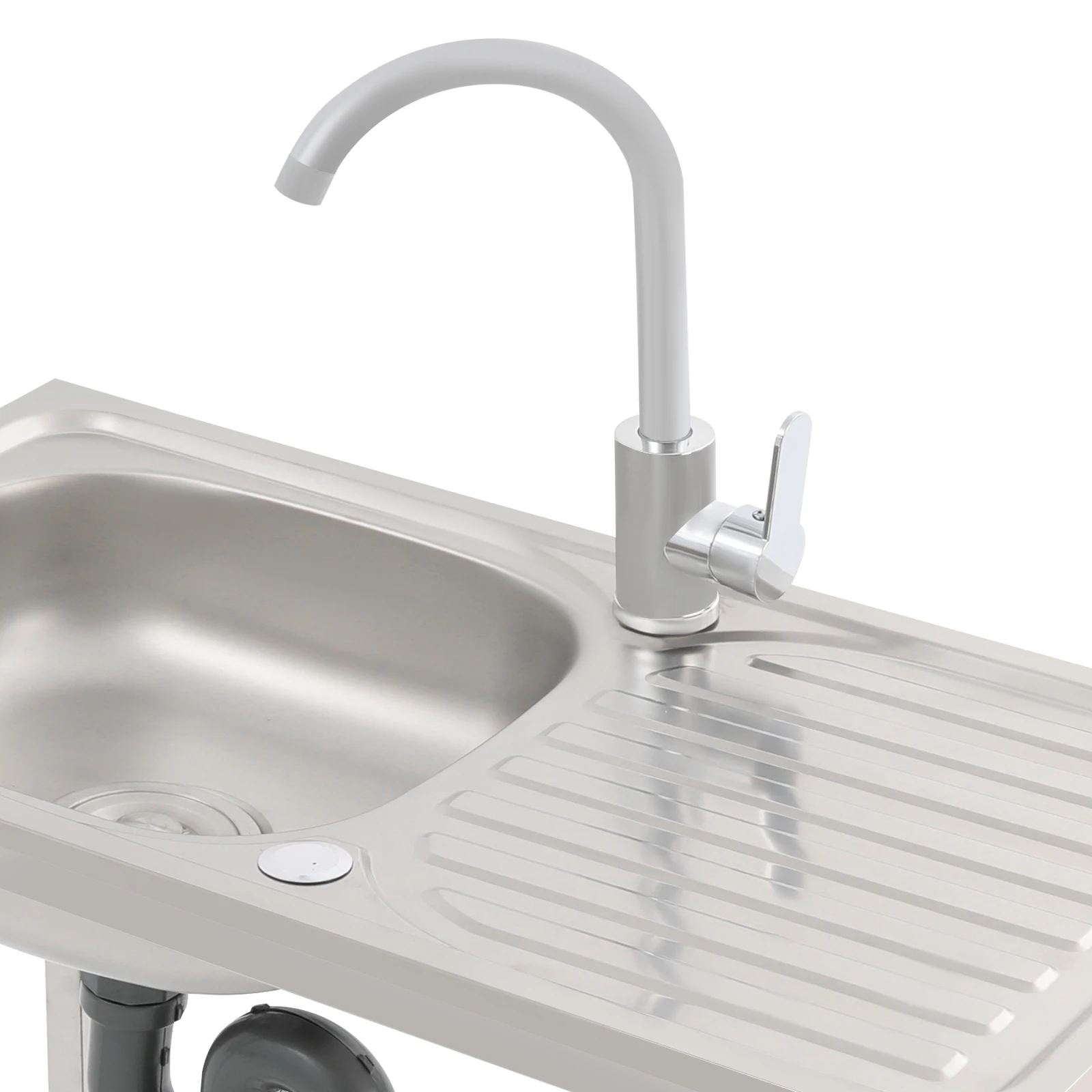 Free Standing Sink with Operation Countertop and Bottom Shelf, Massive Capacity Kitchen Single Bowl Sink 360° Rotatable Faucet