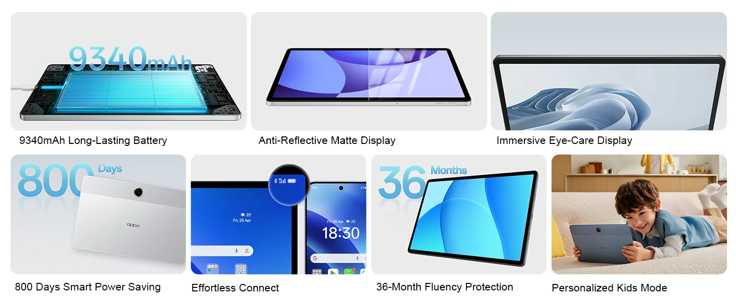 Original OPPO Pad SE Tablet 4GB 128GB MediaTek Helio G100 90Hz LCD Display 1920x1200 Resolution 9340mAh Battery Facial Recognition