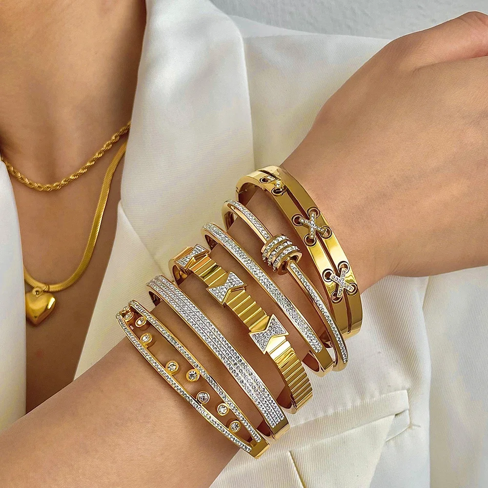 Luksusowa bransoletka ze stali nierdzewnej bransoletka dla kobiet Rolling Beads Bow Knot Heart Chain Bransoletki Cyrkon Biżuteria warstwowa do układania w stosy — zdjęcie 2