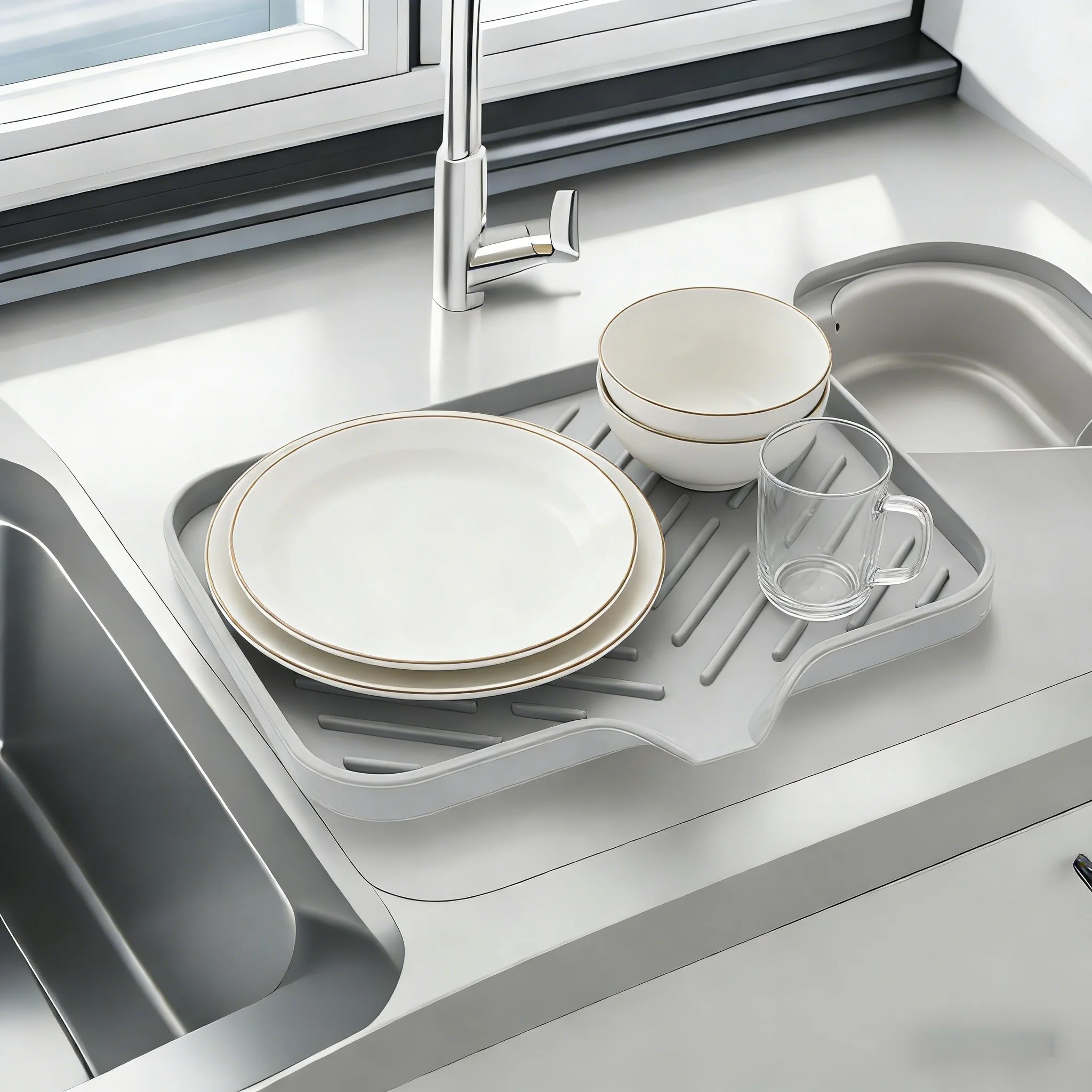 

Цельный нескользящий коврик для сушки посуды: суперабсорбирующая подушка для раковины с функцией быстрого высыхания, легко чистится.