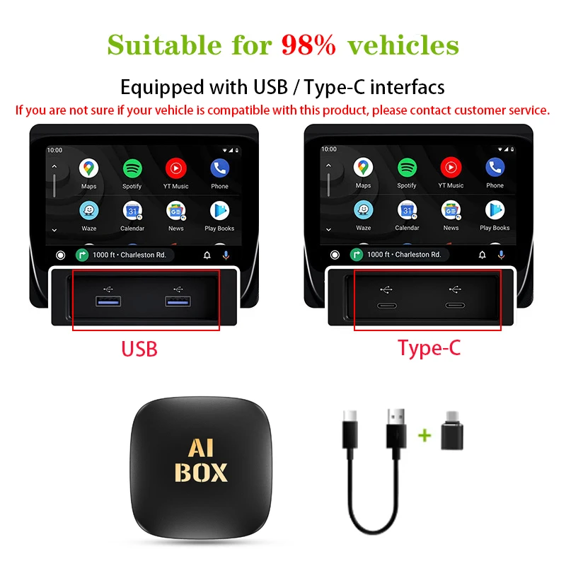 4-Cores Android Auto Wireless CarPlay Adapter Android 13.0 WiFi 2G+32G Smart Carplay Bulit-in Play Store for Youtube Netflix TK