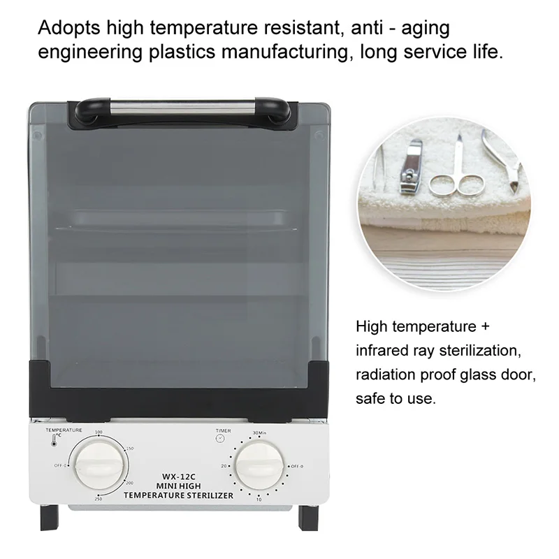 Esterilizador de alta temperatura, caja de desinfección de calor seco multifunción, herramienta de Arte de uñas con temporizador