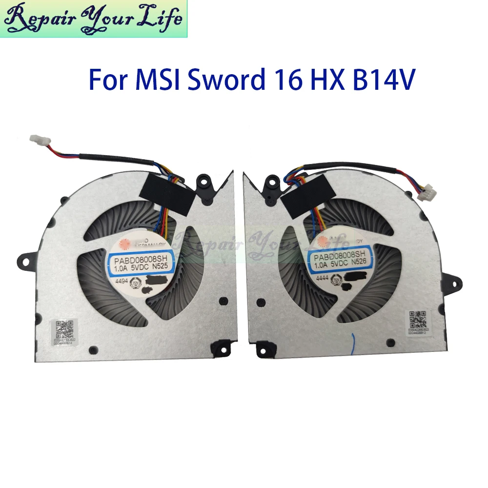 Notebook Cooler CPU GPU Fan For MSI Creator M16 HX C14V C14VEG PABD08008SH N525 N526 MSI-15P2 MSI-17T2 PC Cooling Radiator Fans