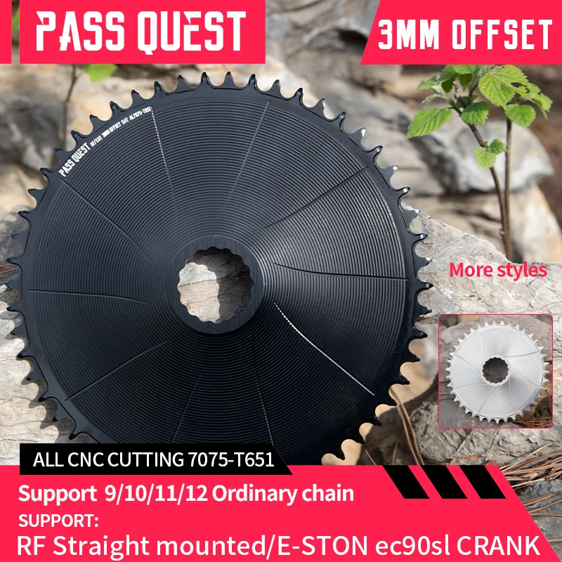 PASS QUEST-Narrow Wide Chainrings for RACEFACE RF next SL Sixc Atlas Series, Direct Mount Chainrings Offset, Silver and Black, 3