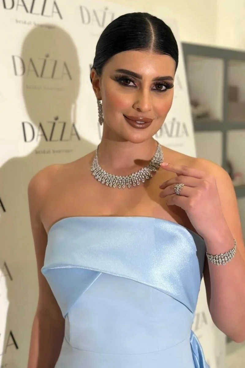 Jessica Sky Blue Evening Dresses Mermaid Off Shoulder Prom Dresses Satin Skirt Elegant Ladies فساتين سهرة Customized