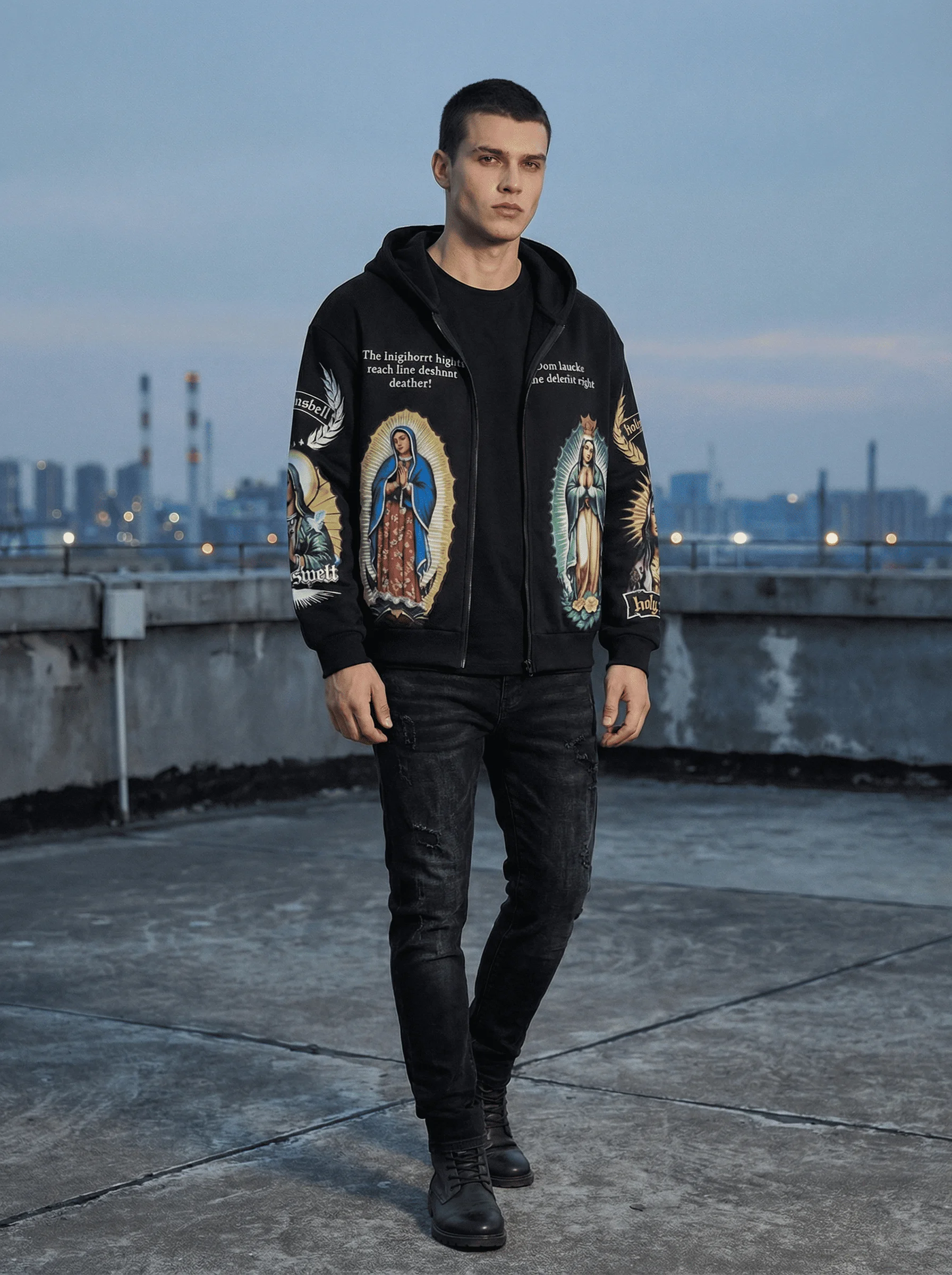 

Мужская толстовка Y2K в уличном стиле, свободного кроя, с графическим принтом, на молнии, в стиле Харадзюку, готическая, с мультяшным принтом и надписями