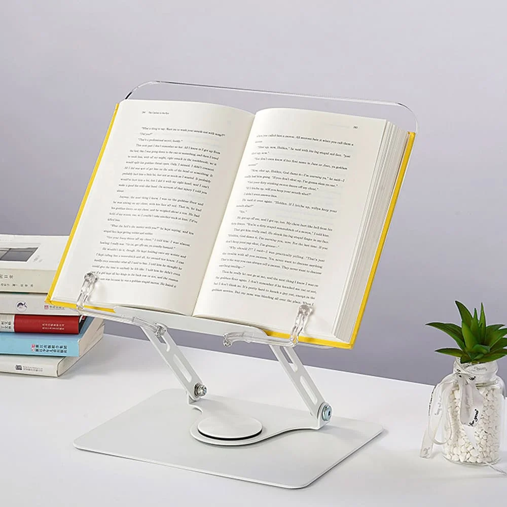 Soporte de lectura acrílico plegable, ángulo de rotación de 360 grados, altura ajustable, casas de problemas para ordenador portátil, soporte multiusos para tableta